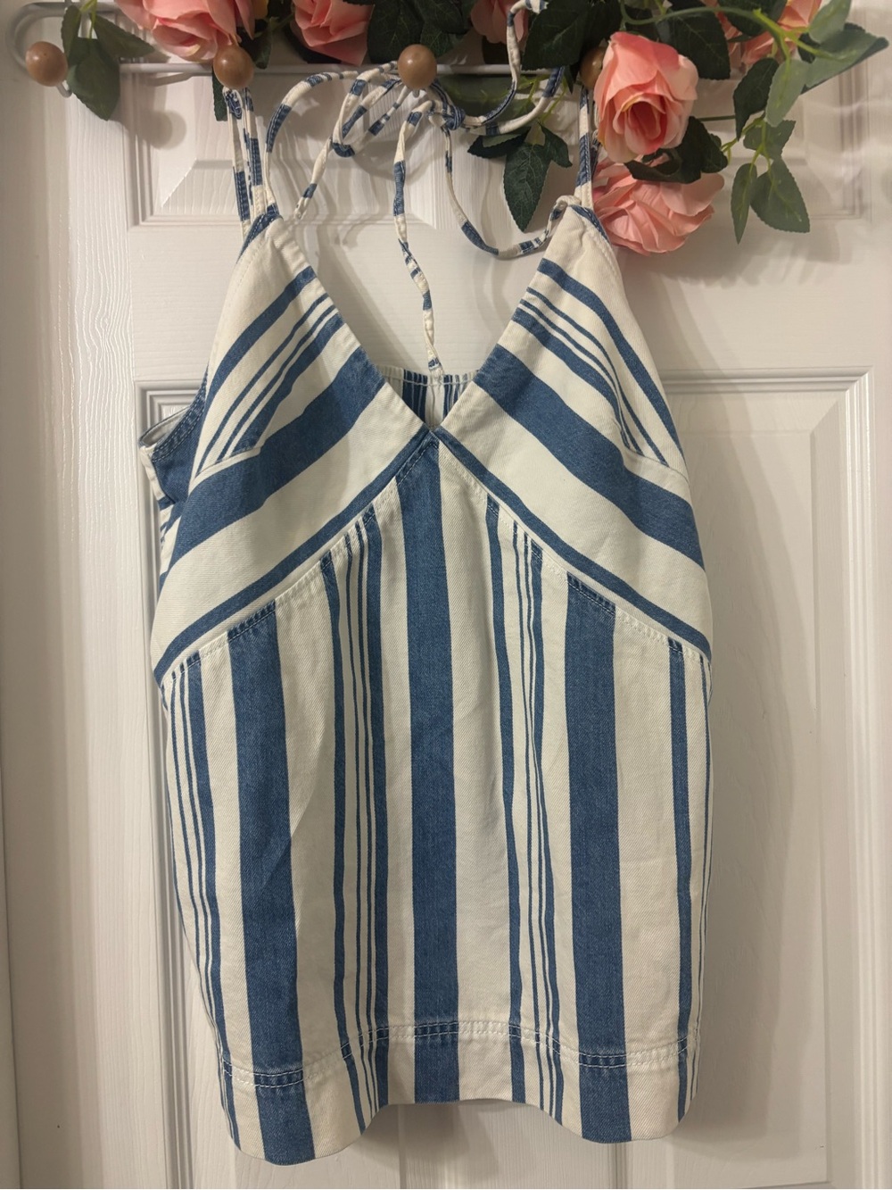Universal Thread Blue and White Striped Halter Top - Picture 1 of 4
